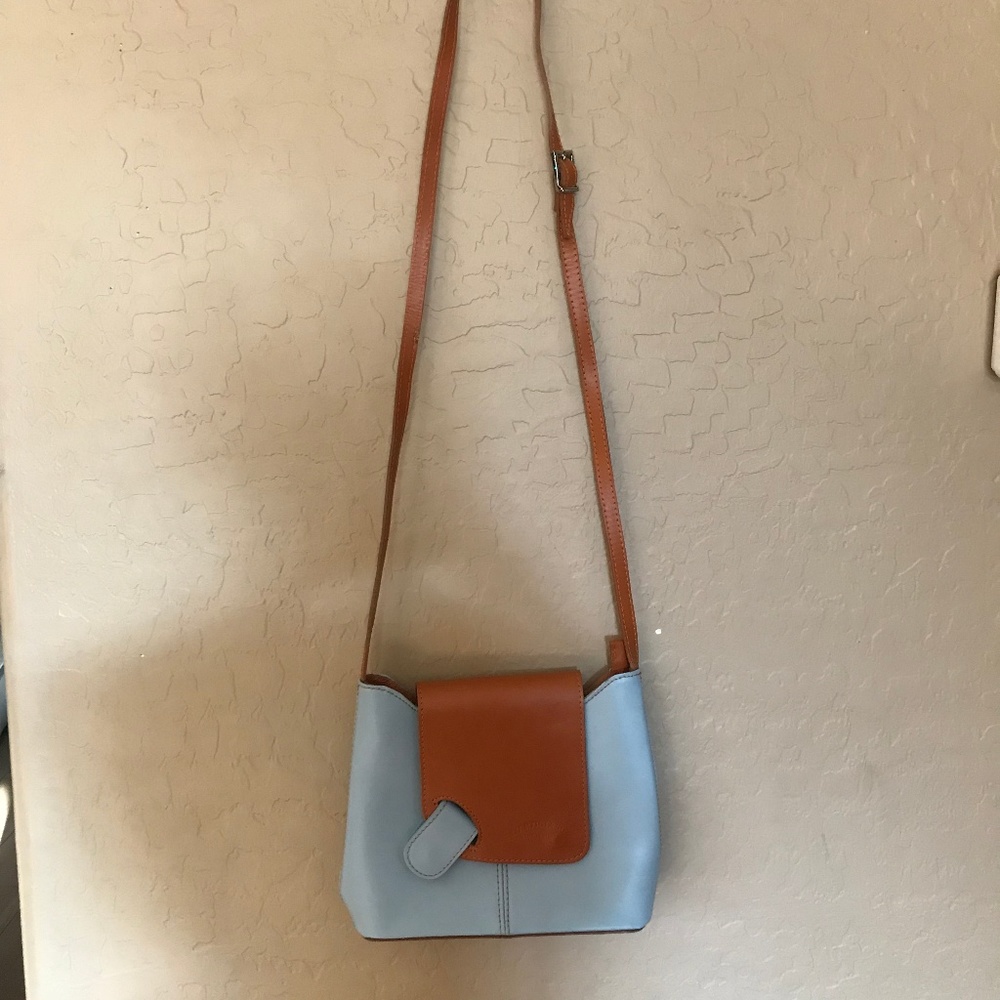 Blue and Chestnut Genuine Leather Italian Purse